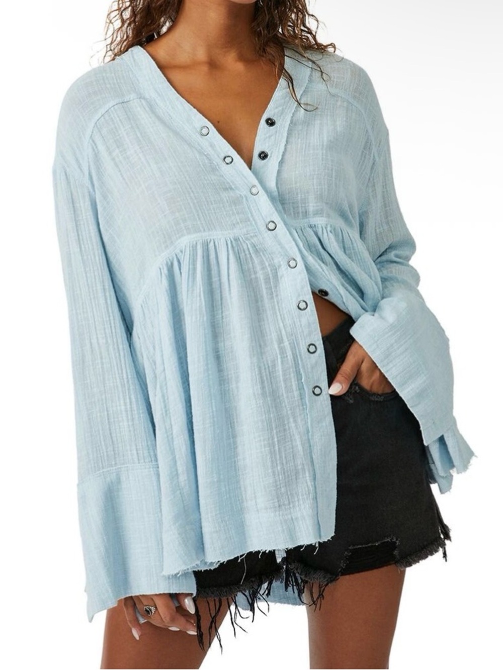Free People Miles Away Babydoll Long-Sleeve Shirt - Women's medium